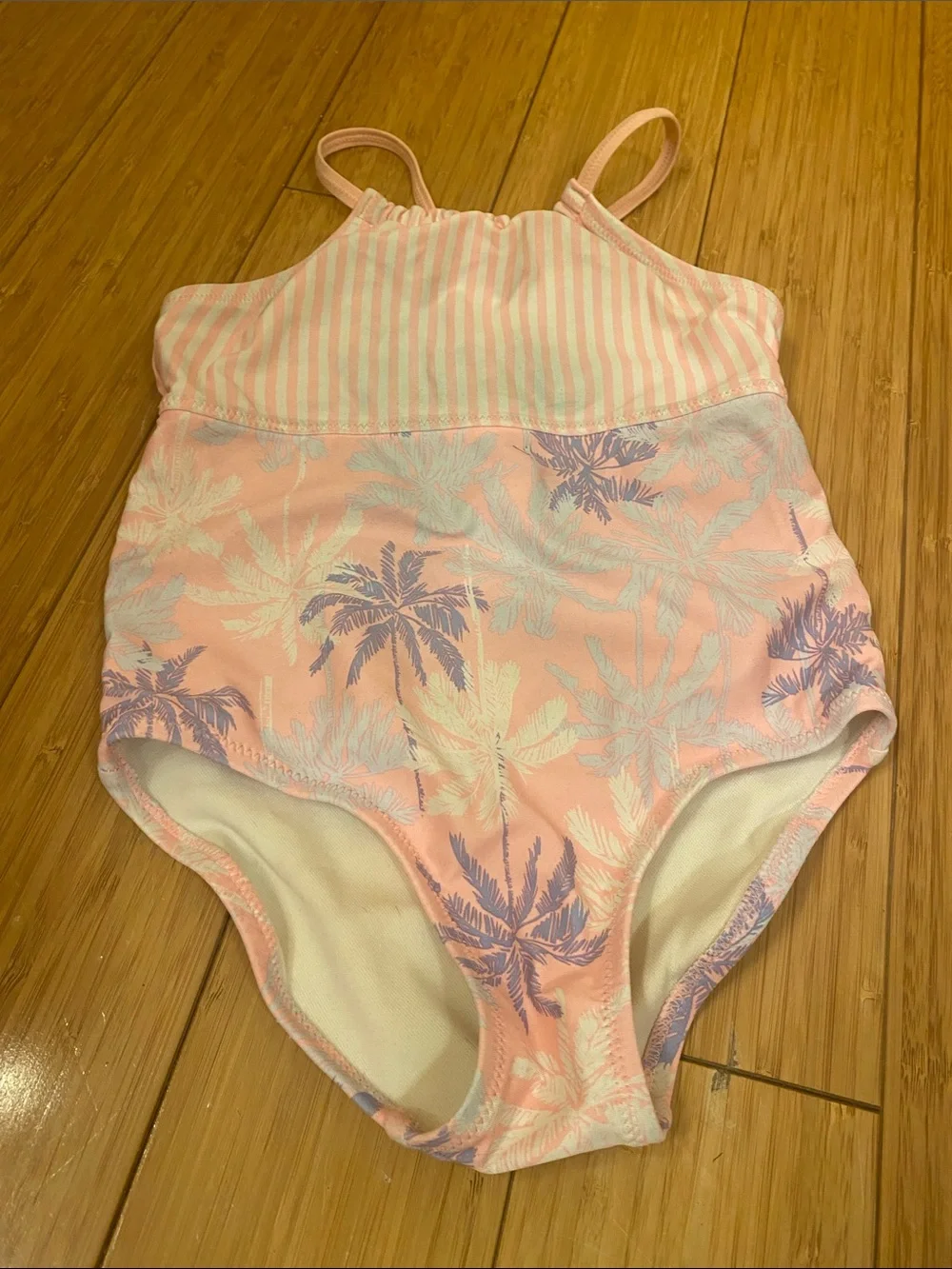 Girls' One-Piece Swimsuit - Pink Palm Print